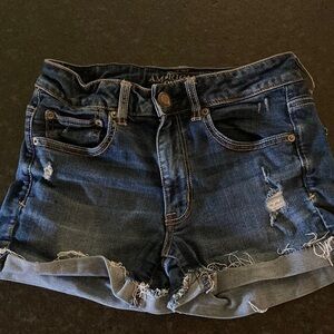 AE High Rise Shortie Super Stretch Denim Distressed Shorts Size US 6